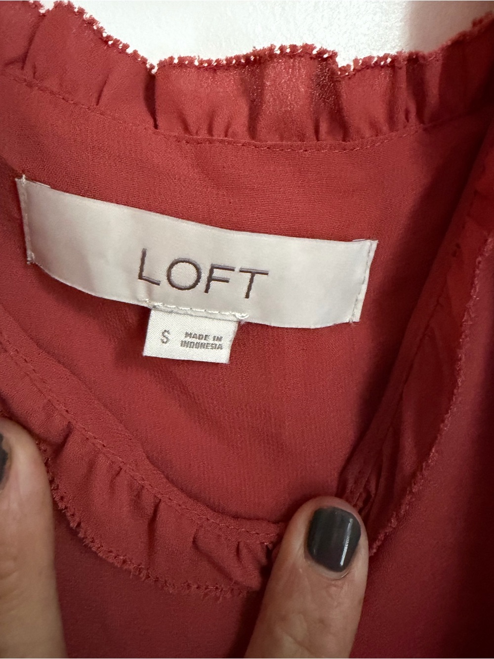 LOFT Red Ruffle-Trim Spaghetti Strap Cami - Picture 2 of 5